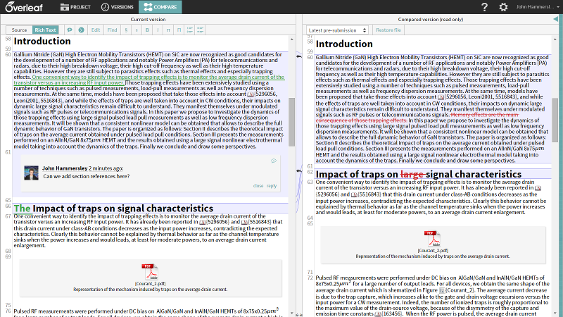 Overleaf see tracked changes in compared versions rich text