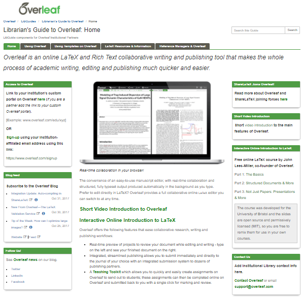 Screenshot of an Overleaf LibGuide