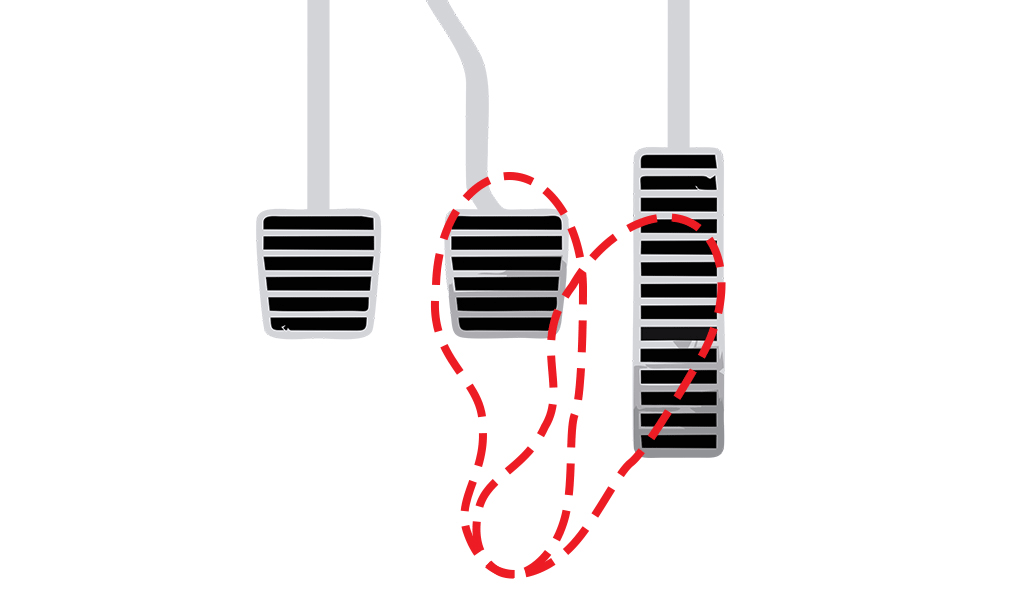 Foot between accelerator and footbrake