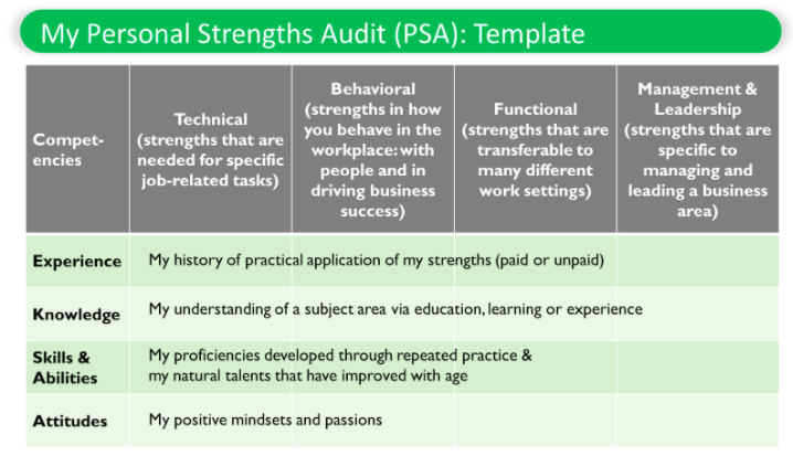 Personal Strength Audit Template