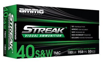 Ammo Inc 40180TMCSTRKGRN50 Streak Visual (GREEN) 40S&W 180gr Total Metal Case 50 Per Box/20 Case