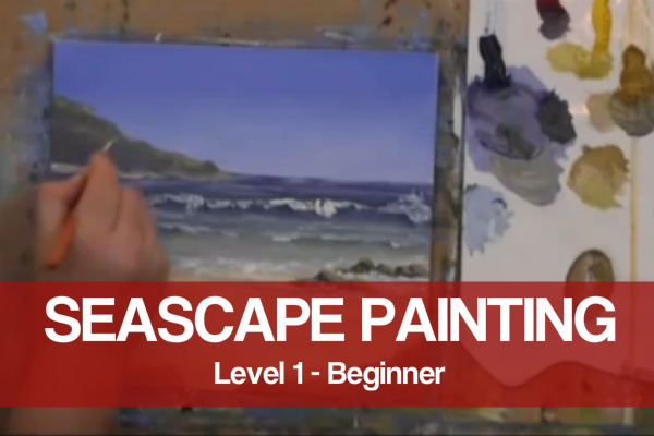  /></p><h2><strong>“PAINTING SEASCAPES – LEVEL 1″</strong></h2><h3><strong>Discover How Easy It Is To Paint Great Looking Seascape Paintings<br />Even If You Are An Absolute Beginner.</strong></h3><p>If you have always wanted to learn<em><strong> how to paint great looking seascapes and beach scenes </strong></em>but you were not sure were to start then this is the course for you.</p><p>Over the course of 6 weeks we will be breaking down <strong>how to paint realistic seascapes </strong>into a step-by-step process. Each step in painting a seascape will be explained to you through video in great detail. You simply follow along and complete the exercises and by the end of the 6 weeks you will know exactly what you need to know to get started painting the seascapes you love.</p><p>This course is ideal for beginners and even those who have never picked up a brush before. We will explain all you need to know to get started, what art supplies you need including brushes, paints and canvases etc. The course is suitable for both oil painting and acrylics.</p><p>Here is what we will be covering over the course of 6 weeks:</p><p><strong>Week 1 – Introduction + Skies</strong></p><p>We begin with an introduction to seascape painters for beginners. We will discuss the importance of composition and look at the most critical factor of where to place the horizon.</p><p>Then we will begin looking at skies as they dictate the overall mood of a scene. We will start out by painting a simple clear blue sky on a sunny day. Next we will add in some simple but realistic clouds. Finally we will look at how to paint the effect of the setting sun in the sky. (This is a simple technique but has great effects).</p><p><strong>Week 2 – Ocean & Waves</strong></p><p>In virtually every seascape painting there is going to be the ocean. So in week 2 we will look at establishing the ocean horizon, choosing the right colours, the transition of colours as it moves towards the sand. Then we will look at waves in the distance and breaking waves near the shore line. You will be able to paint simple yet realistic ocean and waves in no time.</p><p><strong>Week 3 – Sand</strong></p><p>Of course with every seascape painting you will be painting in sand. You need to know how to paint wet sand vs dry sand and also wet sand that is reflecting the sky colour. Plus you will learn how to transition from the breaking waves and water foam to the sand. Getting your sand to look right is essential to a good seascape painting so you will want to learn the principles here.</p><p><strong>Week 4 – Mountains, Cliffs & Rocks</strong></p><p>Often in good seascape paintings you will find there are distant mountains, or cliffs, and usually rocks. Its great to know how to paint these realistically as they add so much to your seascape painting. So in week 4 we will study how to paint each of these elements to really enhance the overall scene you are painting.</p><p><strong>Week 5 – Foreground, People, Seagulls, Pebbles & Seaweed</strong></p><p>Now that we are in week 5 we will focus on the foreground. This is so important to finish off your seascape painting. There are so many elements you might want to put into your foreground such as people walking along the beach, seagulls flying through the air, pebbles and rocks and even seaweed. We will explore each of these elements and discuss where to place them in your painting for the right perspective.</p><p>By the time you have finished week 5 you will have completed at least four small seascape studies just from doing the exercises given to you.</p><p><strong>Week 6 – Paint Your First Seascape</strong></p><p>Finally in week 6 I will paint a complete demonstration painting of a typical seascape for you which will pull together all of the elements we have learnt in the previous five weeks. It is important that you understand how each of the previous weeks lessons all work together to form one complete painting. I will give you in depth instruction and then you get to follow along and paint it as well.</p><p>I can assure you that no matter what your skill level is right now if you follow our week by week instructions, and complete each of the simple exercises, you will improve your painting by the end of the six week course. Our unique method of teaching breaks each step down into simple easy to follow instructions that you just follow along with. If you have always wanted to learn how to paint great seascapes then now is the time to get started.</p><h3>Course Curriculum</h3><p> </p><div class=