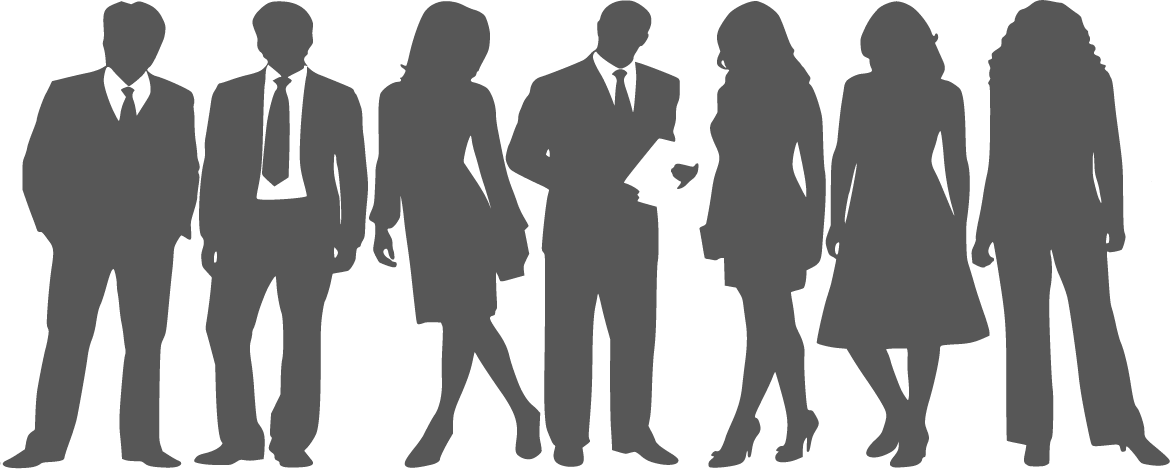 silhouette of seven people in business suits