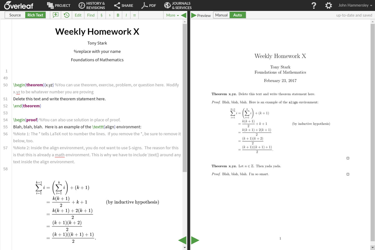 Weekly Homework X template on Overleaf