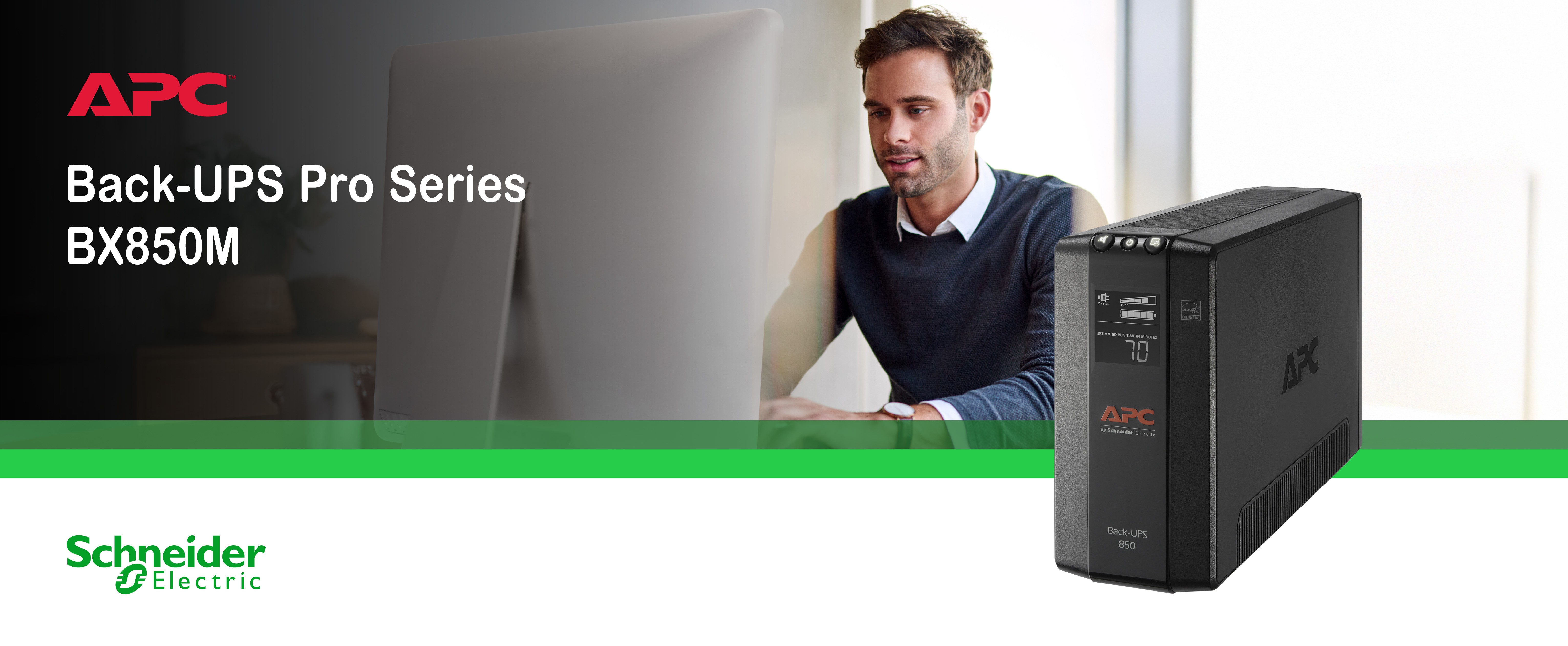 APC Back-UPS with woman working in a home office