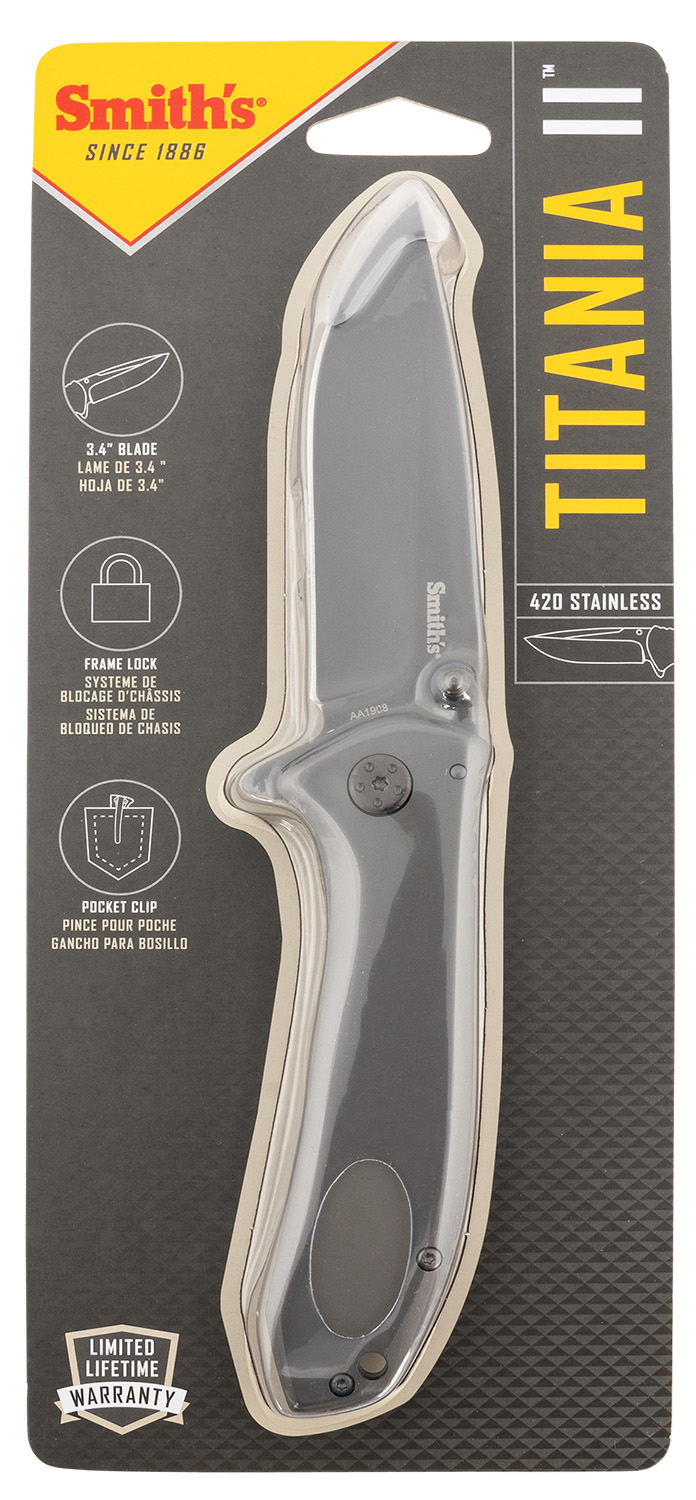 Smiths Products 51010 Titania II 3.50″ Folding Drop Point Plain Satin Titanium Coated Stainless Steel Blade/Stainless Steel Handle Includes Pocket Clip | USA Gun Store