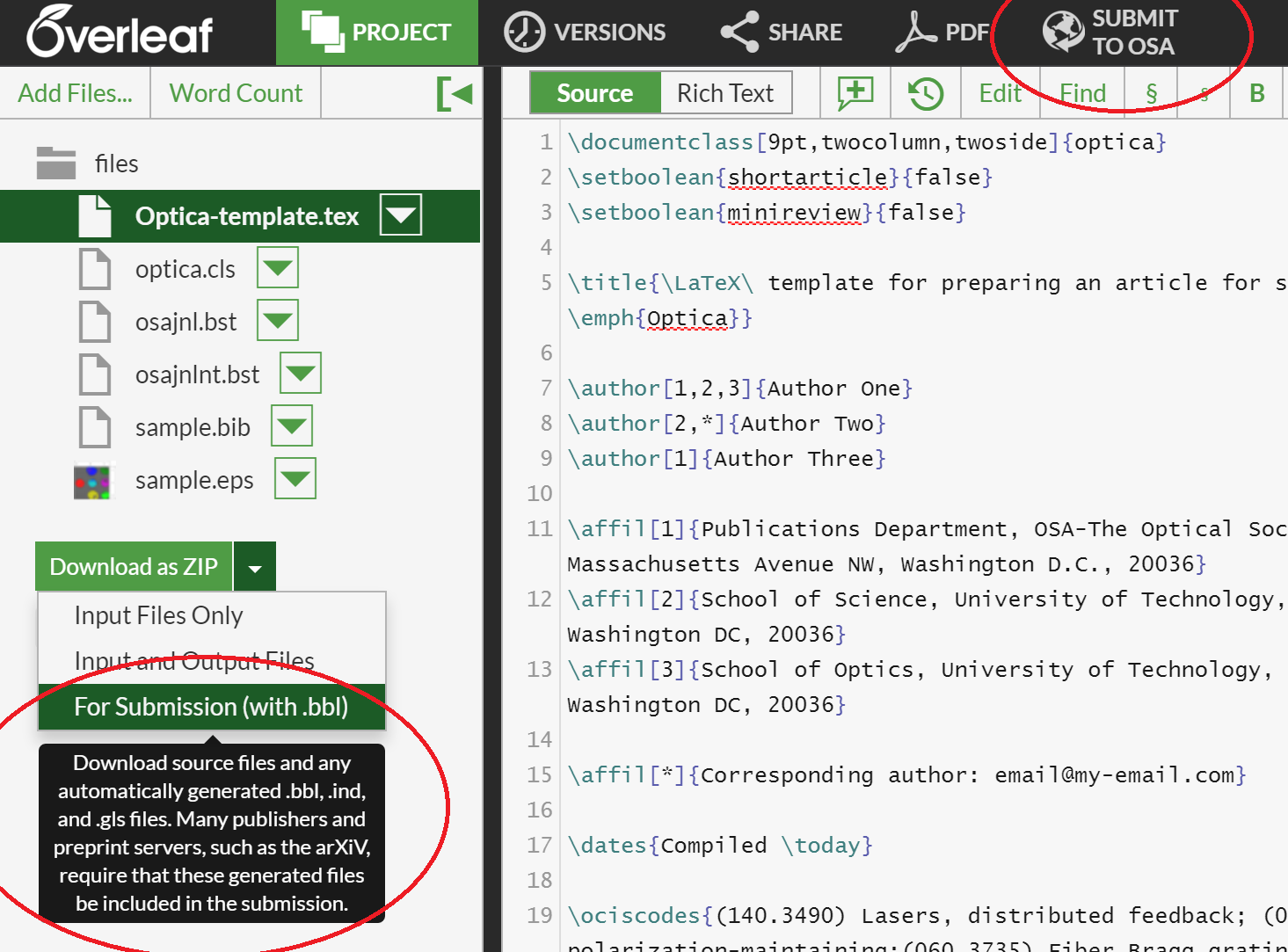 how to download the tex file from overleaf