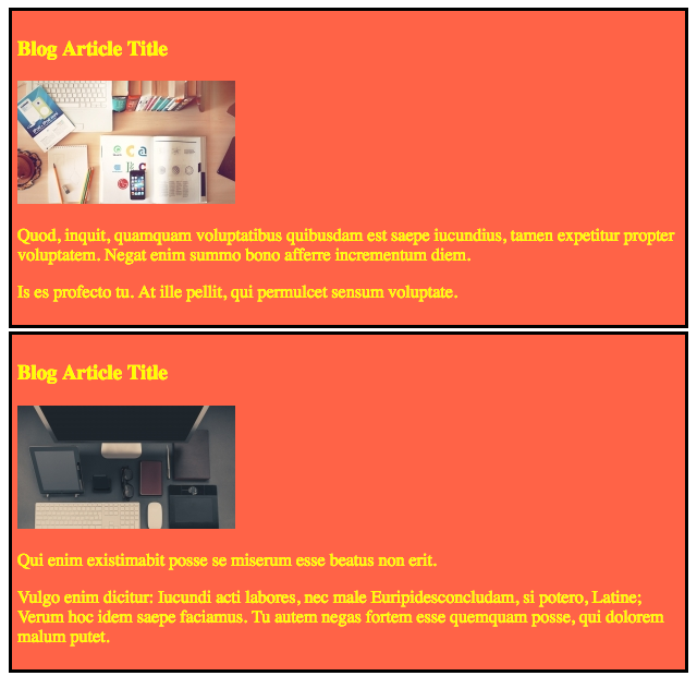 CSS class applied to div elements.