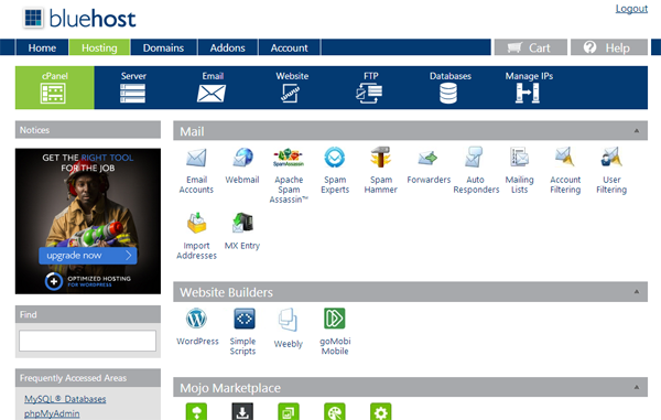 BlueHost Home Screen - How To Set Up A Website or Blog