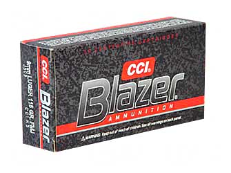 CCI 3509 Blazer  9mm Luger 115 gr Full Metal Jacket (FMJ) 50 Bx/