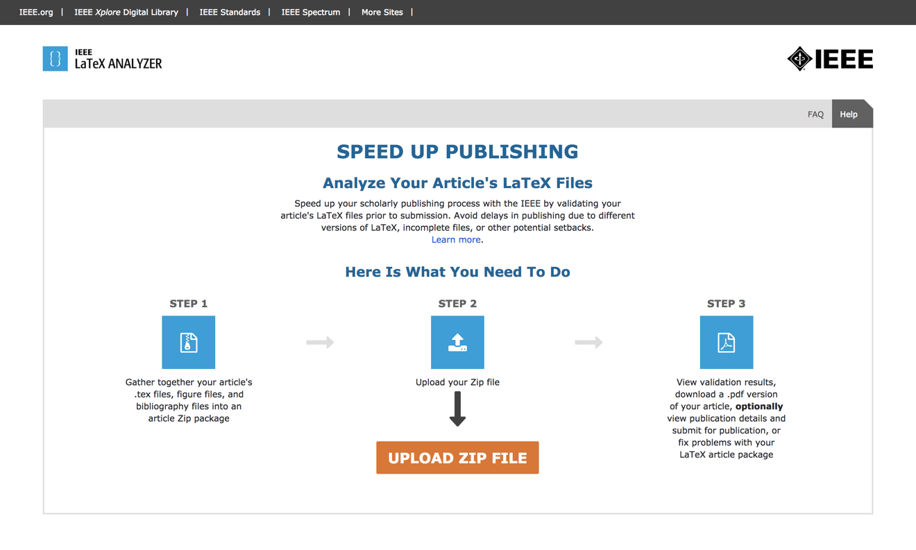 The home page of the IEEE LaTeX Analyzer service