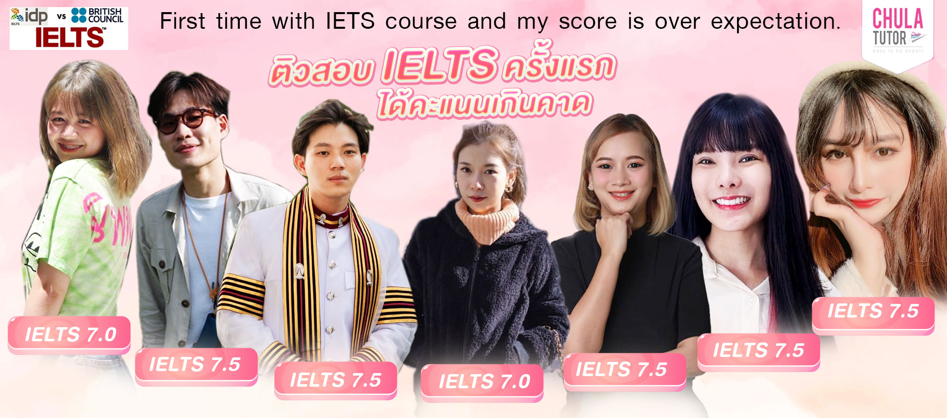 ผลคะแนนสอบนักเรียนที่ลง เรียน IELTS กับ จุฬาติวเตอร์ data-verified=