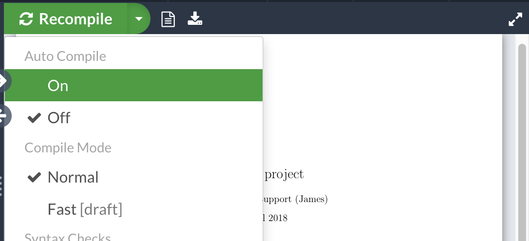 Compile options in Overleaf v2