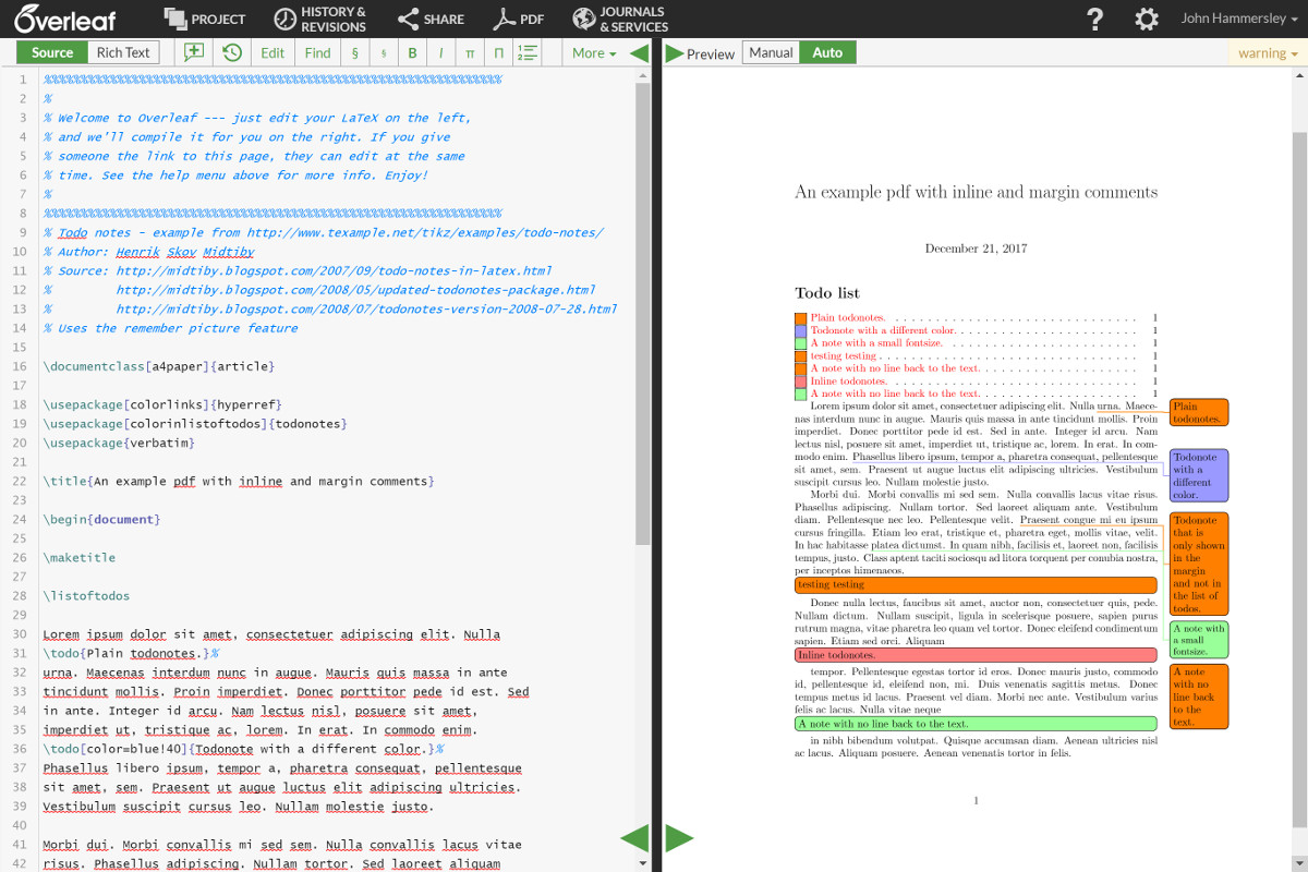Add inline or margin comments to your PDF   Overleaf, Online LaTeX ...