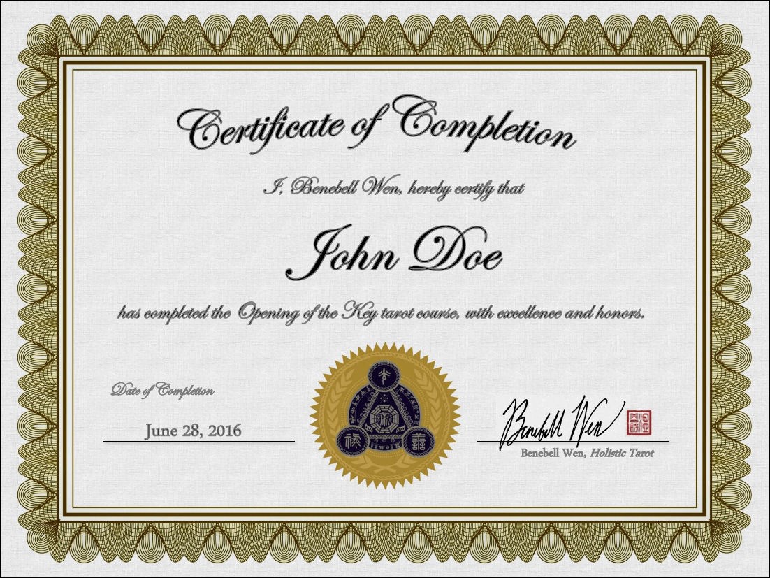 Your Certificate of Completion Tarot Readers Academy