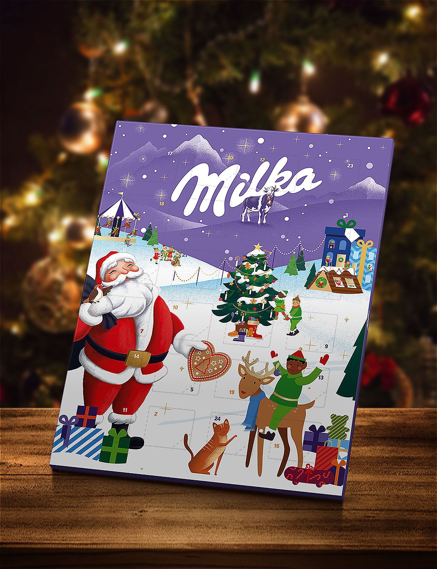 W kalendarzu Milka znajdziesz 24 okienka wypełnione delikatną, czekoladą mleczną z mleka alpejskiego, która umili każdy dzień