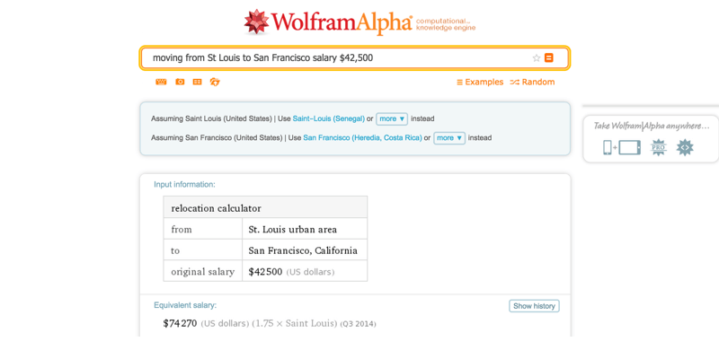 Wolfram Alpha Cost of Living