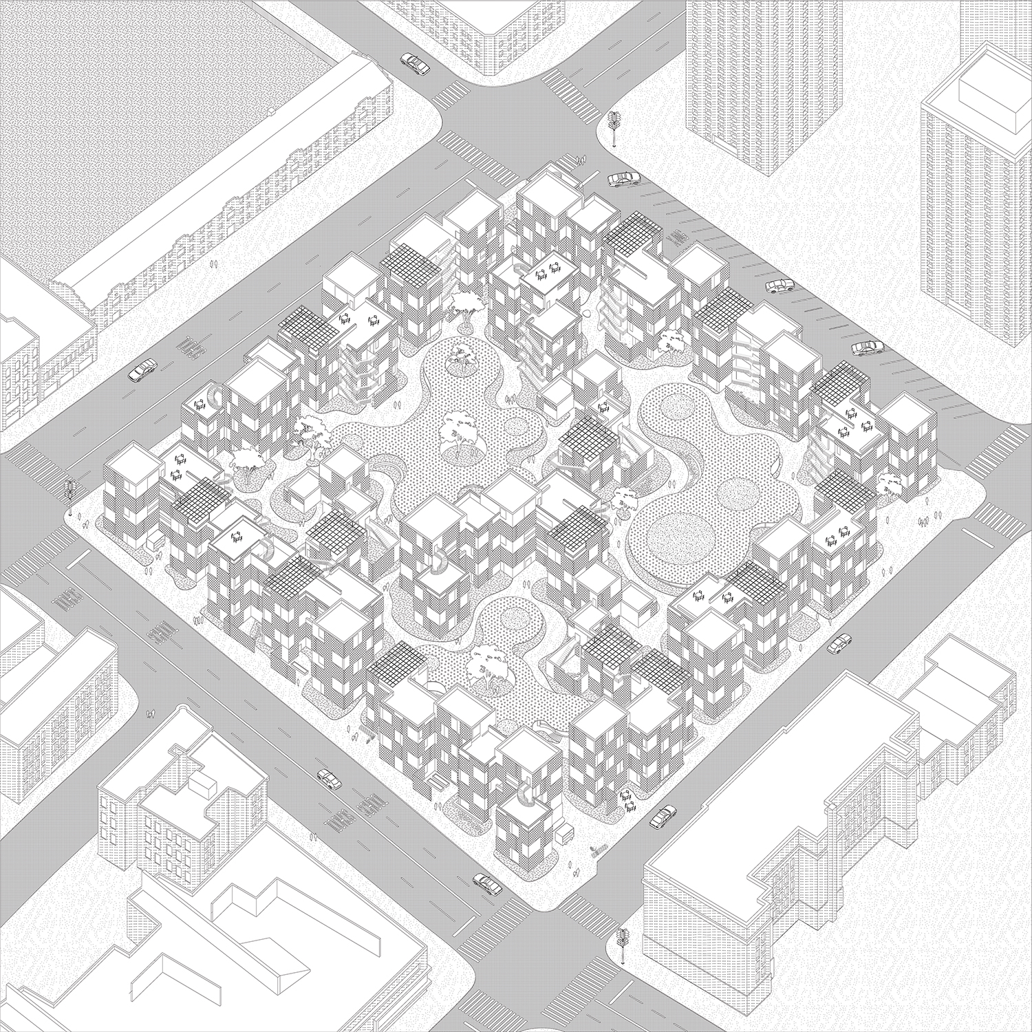 Axonometric Site Drawing - Columbia GSAPP