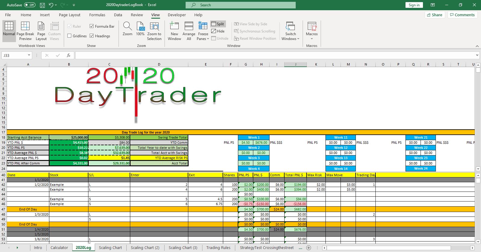 Excel Log Book - Requires Microsoft Excel | 2020DayTrader