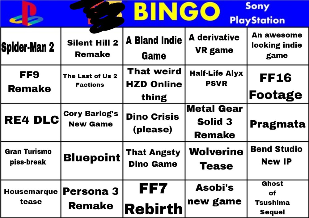 PlayStation Showcase Bingo Card