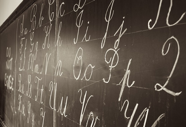 Letters on a blackboard