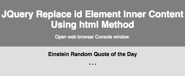 Web view of example file for JQuery lab using updating element inside using html method.