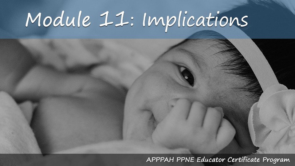  /></p><p><strong>Module 11: Implications & Inspiration</strong></p><p>The Association for Prenatal and Perinatal Psychology and Health wants PPNE students to be aware of the implications that the technological and medical models of birth have had on the baby and newborn family. Other implications of difficulty in the early period are well documented in studies of stress during pregnancy and adverse early childhood experiences. Many professionals have discovered Pre and Perinatal Psychology and integrated it into their practices and jobs. This module features inspiring stories and interviews with PPN professionals, and lays the groundwork to be able to describe implications of early trauma.</p><p><strong>Learning Objectives</strong>:</p><ul><li>Identify a sense of belonging to a vital movement</li><li>Learn that certain archetypes – warrior, teacher, healer, visionary – help the PPN educator know their strengths and challenges.</li><li>Be able to describe the Adverse Childhood Experiences study and why it is important.</li><li>Be able to name the impact that stress and fear have on the body.</li><li>Describe the role of the HPA axis.</li><li>Under how our experiences become our biology.</li><li>Be able to differentiate stress from trauma.</li><li>Understand the implications of stress and trauma in the PPN field.</li><li>Understand the implications of adverse experiences during early childhood.</li><li>Explain the impact of maternal depression and disorganized attachment.</li><li>Deepen into the study of genetics, epigenetics, and attachment.</li><li>Identify therapies that help with recovery from early trauma.</li><li>Understand the implications of not seeing babies as aware, sensitive, and sentient.</li><li>Grasp the magic of childhood through the writings of Joseph Chilton Pearce</li><li>Connect early stress as a form of violence for the baby’s nervous system</li><li>Connect ADD, ADHD, addiction, and interpersonal violence with cultural elements</li><li>Be able to identify three ways that mothers can bond with their babies inutero</li><li>Understand ways in which our culture undermines health and well being through various forms of identification and denial</li></ul></div></div></div></div><div id=