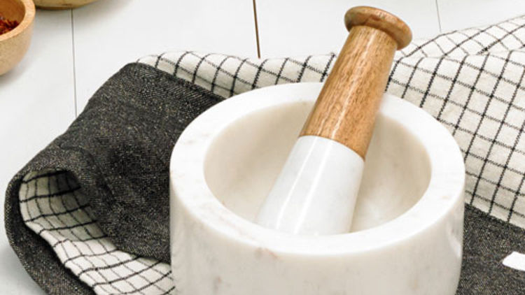 Academy White Marble & Wood Mortar & Pestle