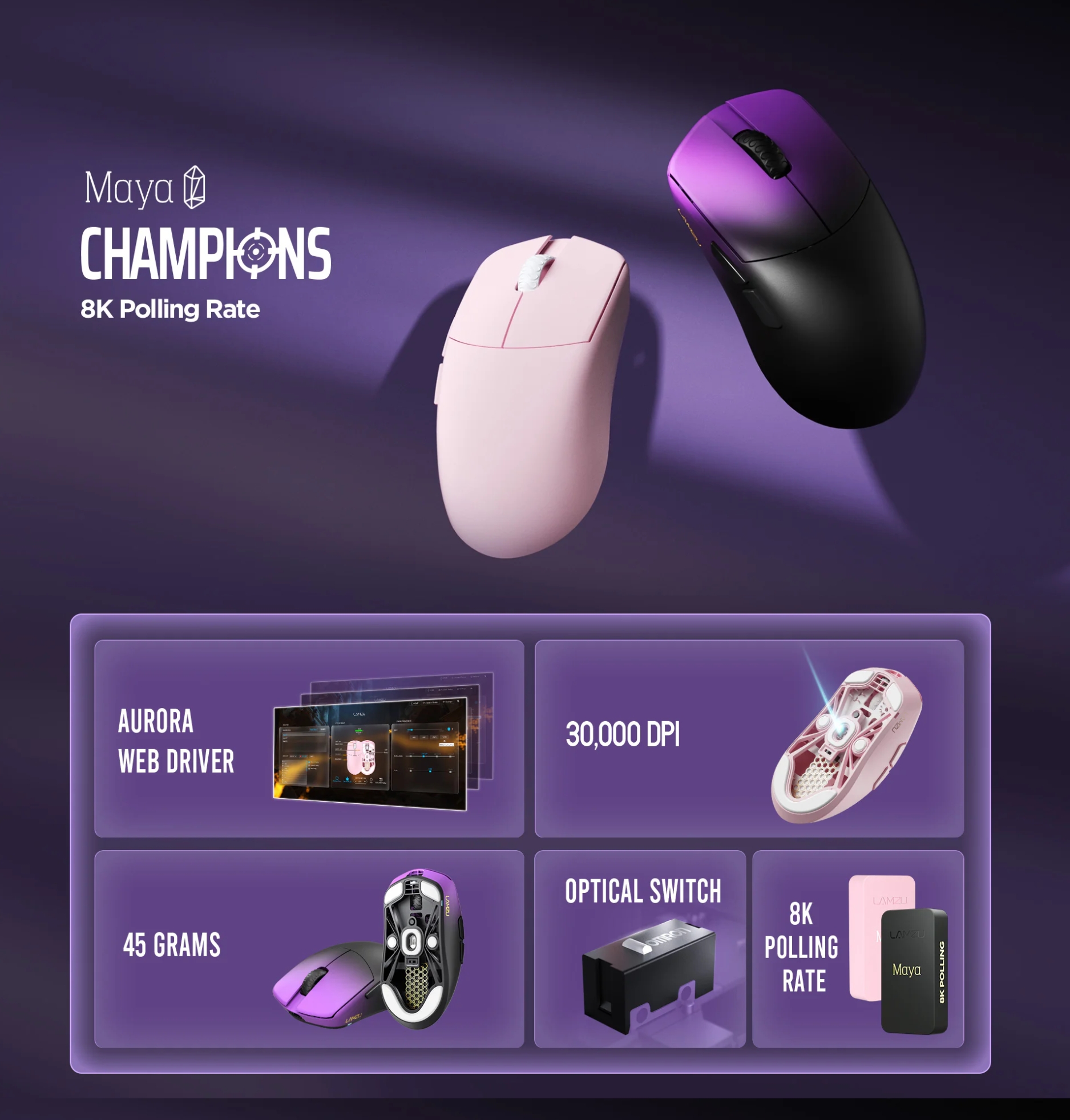 Lamzu Maya Champion Edition Wireless Gaming Mouse - Purple Shadow