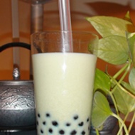 Sencha Green Tea ...with milk, honey, and tapioca pearls from Rishi Tea