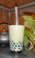 Sencha Green Tea ...with milk, honey, and tapioca pearls from Rishi Tea