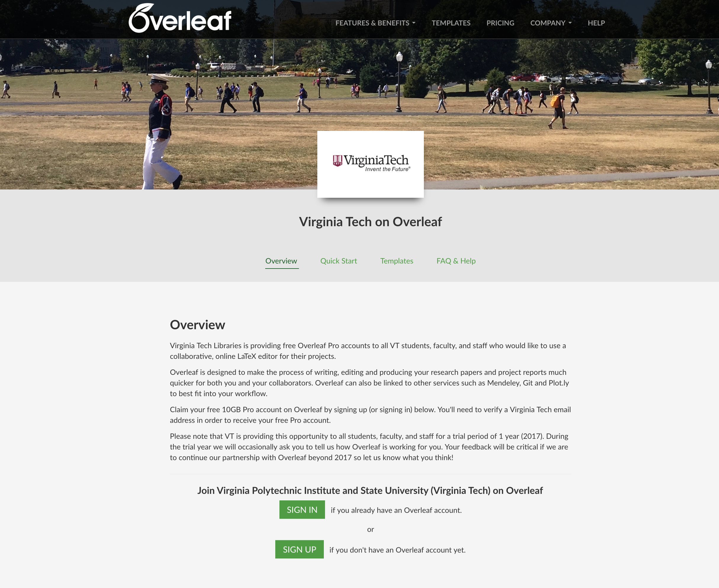 The new VA Tech Portal in Overleaf