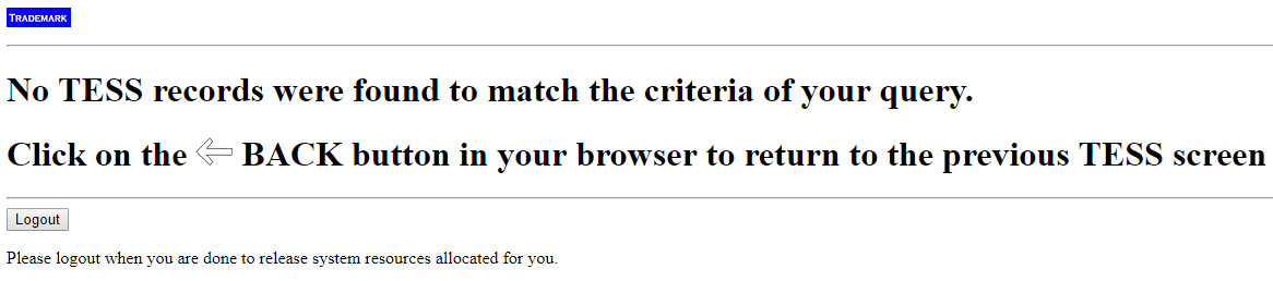 Trademark search with no search results