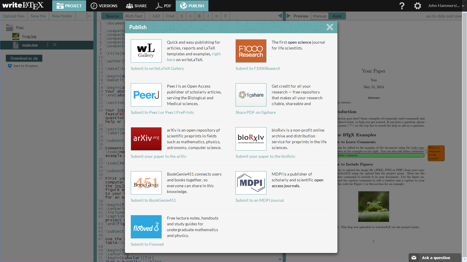 WriteLaTeX bioRxiv submit screenshot 1