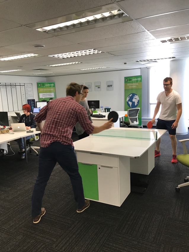 Table tennis match in action!