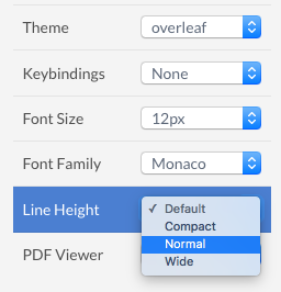 Theme and editor font style options in Overleaf v2 sidebar