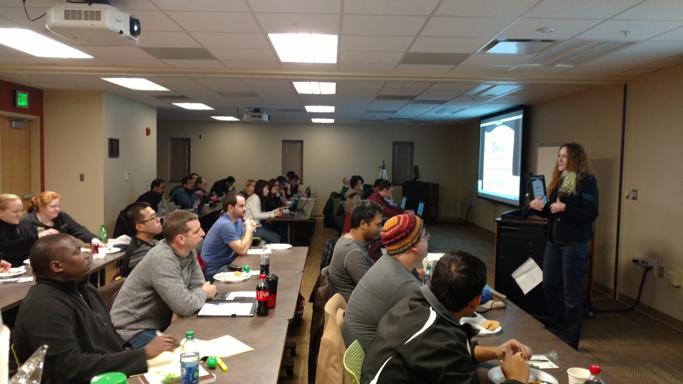 Mary Anne from Overleaf presenting a training workshop at Purdue University in January 2016