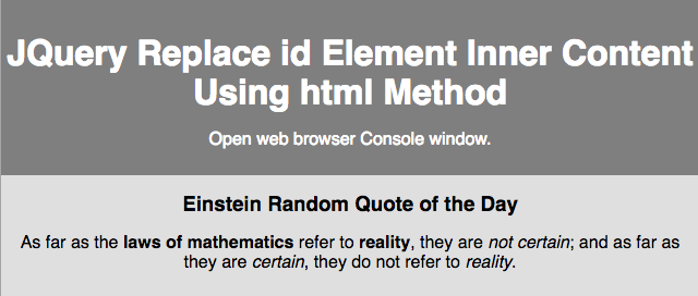 Web view after adding the html method to update the #e-quote element.