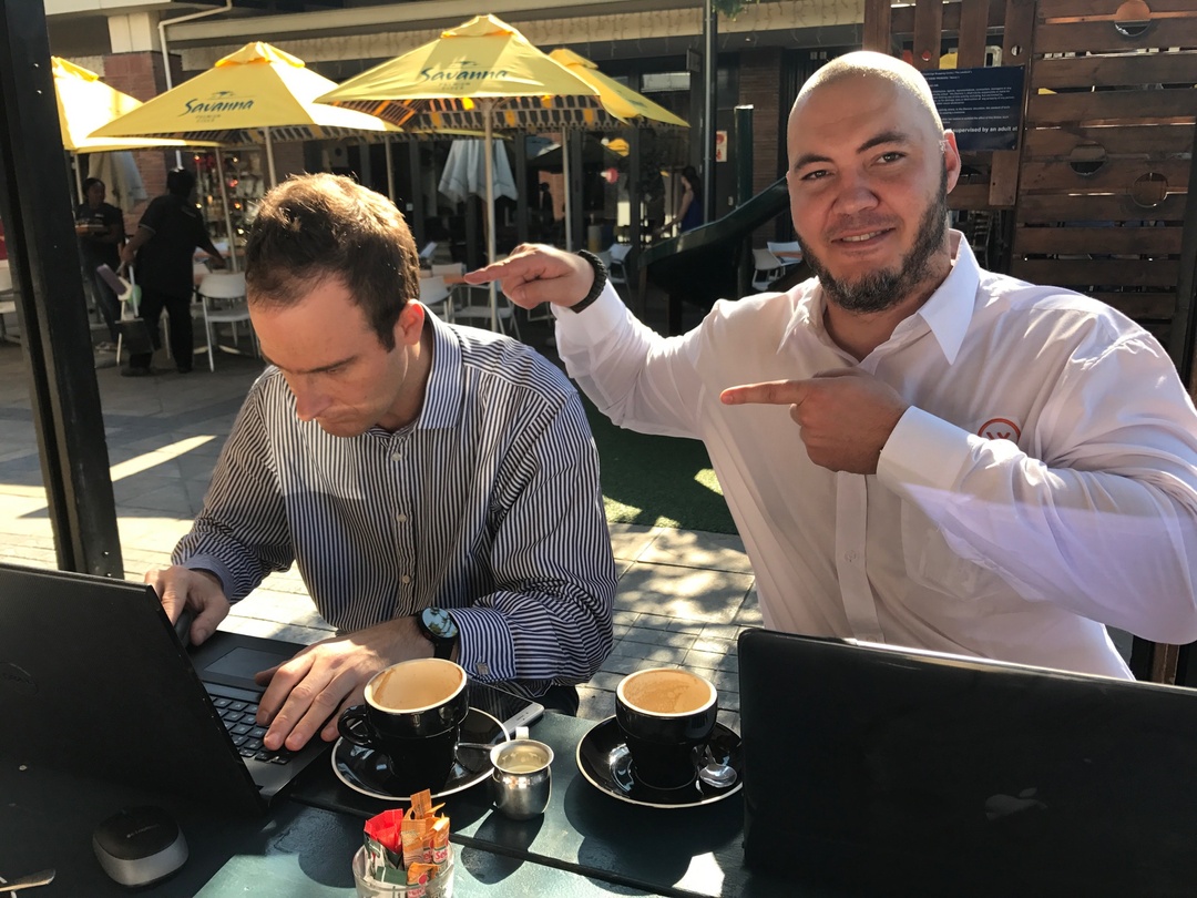 Working lunch, guess who the slave driver is....
