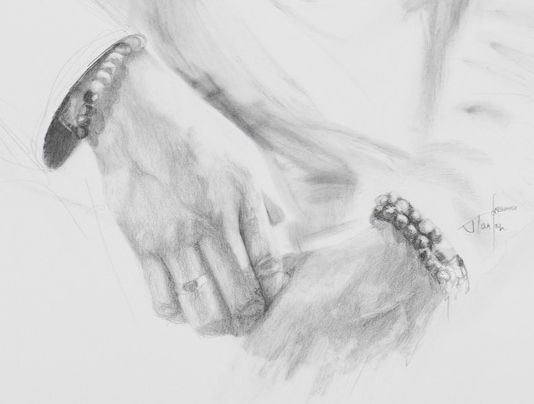 Drawing of hands by Janice Tanton