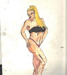 image: jENNIFER. $50.00 INK ON BRISTOL. GOOD FRIEND AND BODY BUILDER. ALSO EXPENSIVE.