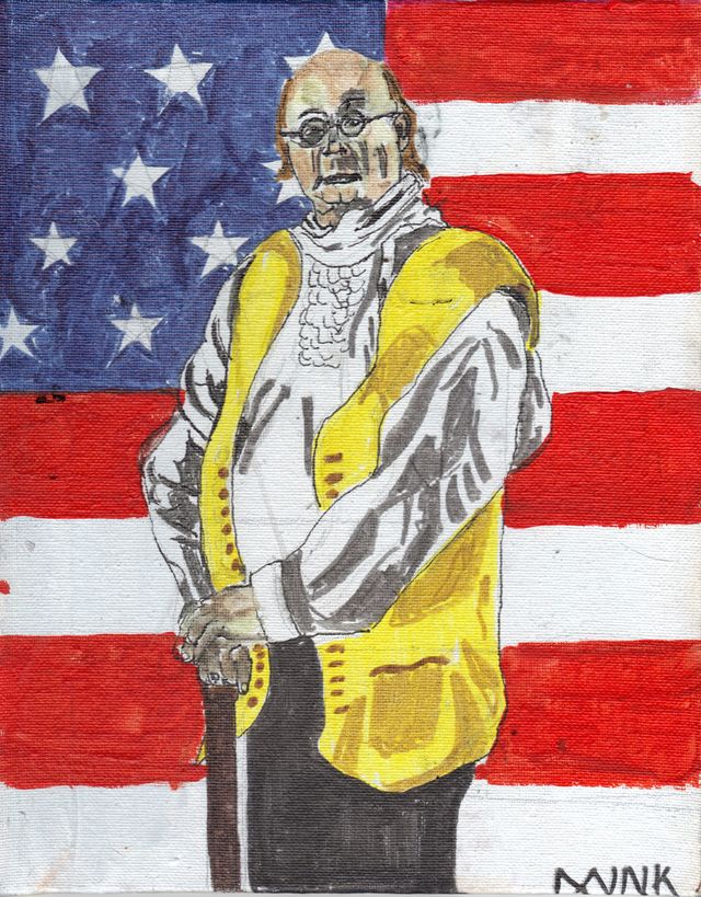 image: BENJAMIN fRANKLIN: ACRYLIC ON BOARD. $75.00