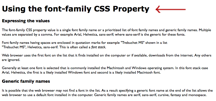 Practice file in browser with font family added to h1 selector