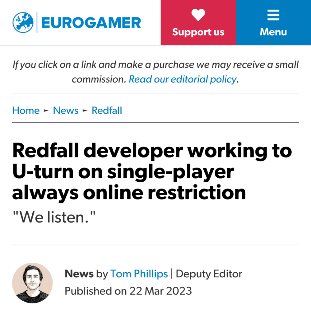 Arkane is working on removing the always online restriction of Redfall