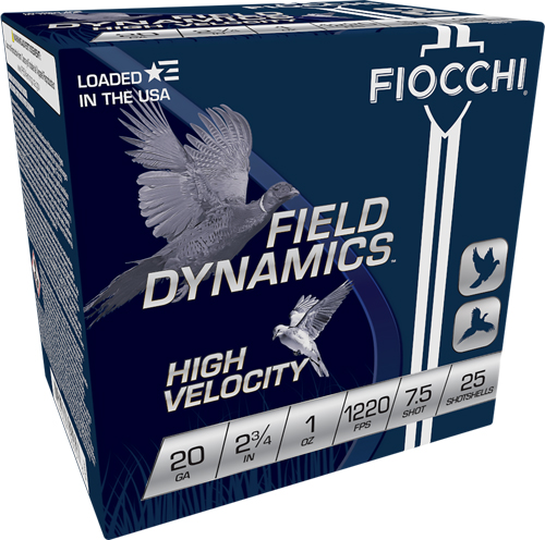 Fiocchi 20HV75 Field Dynamics High Velocity 20Gauge 2.75″ 1oz 7.5Shot 25 Per Box/10 Case | USA Gun Store