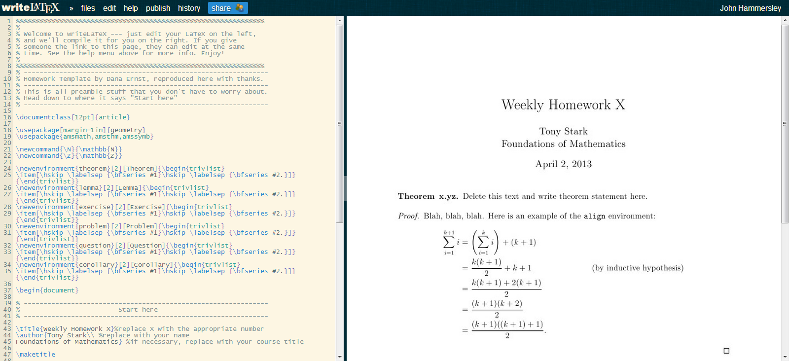 Homework template screenshot