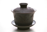 DeRen Dark Clay Dragon Gaiwan and cups from Teaware