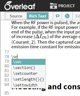 Overleaf auto complete LaTeX editor screenshot