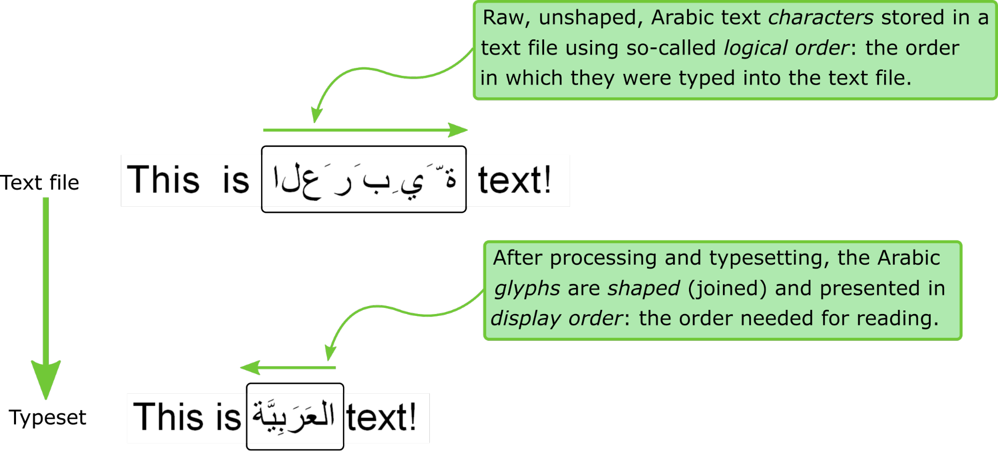 Image showing the transformation undergone by Arabic text when it is typeset