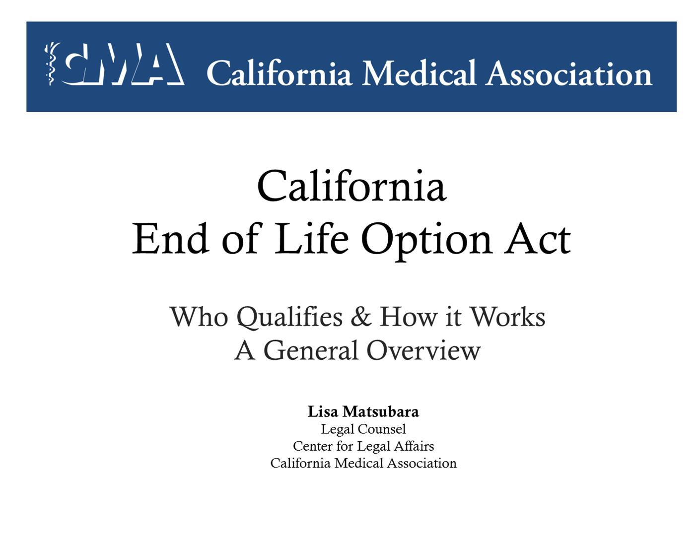 California End of Life Option Act Online Education Coalition for